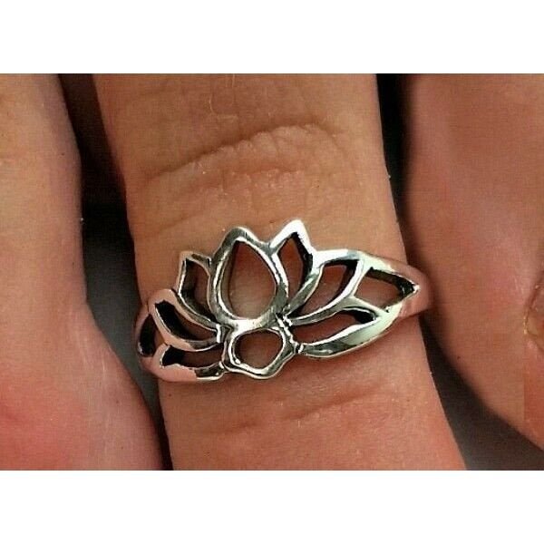 Adjustable Sterling Silver Lotus Flower Toe Ring - Foot Jewelry