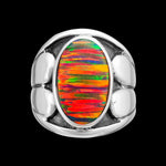 925 Sterling Silver Large Oval Red Striped Opal Ring, Curved Split Heart Design, Handmade Gemstone Jewelry, Statement Birthstone Band