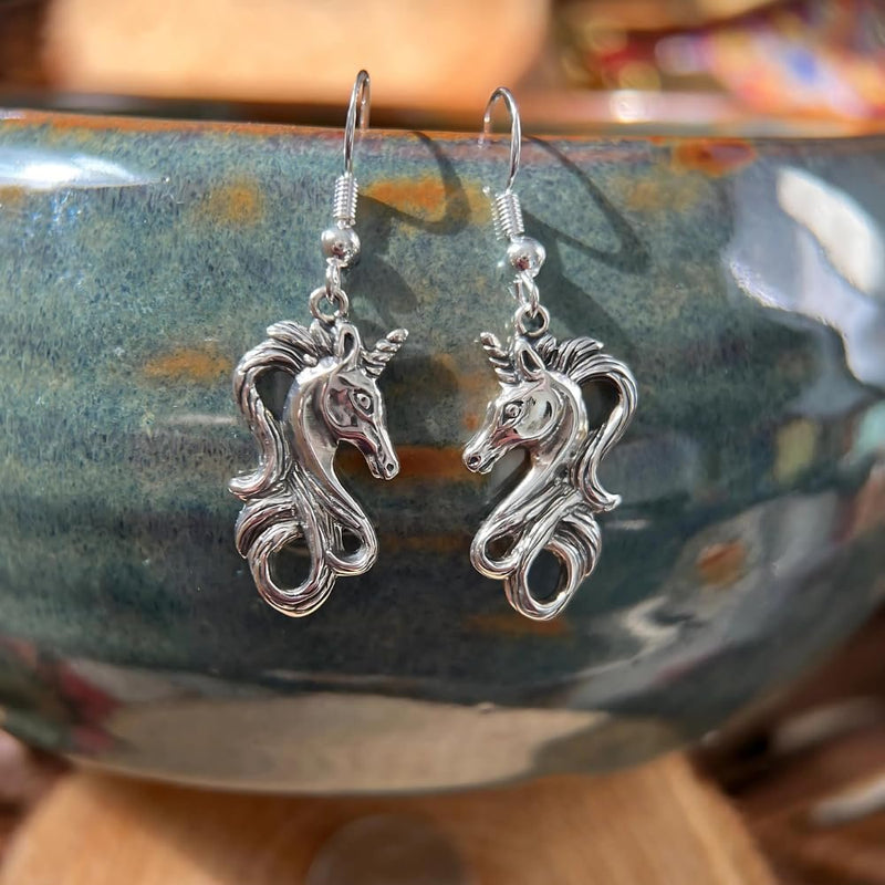 Sterling Silver Unicorn Dangle Earrings – Vintage, 90s Fairycore Style