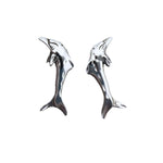 Sterling Silver Stud Single Dolphin Diamond-Cut Earrings
