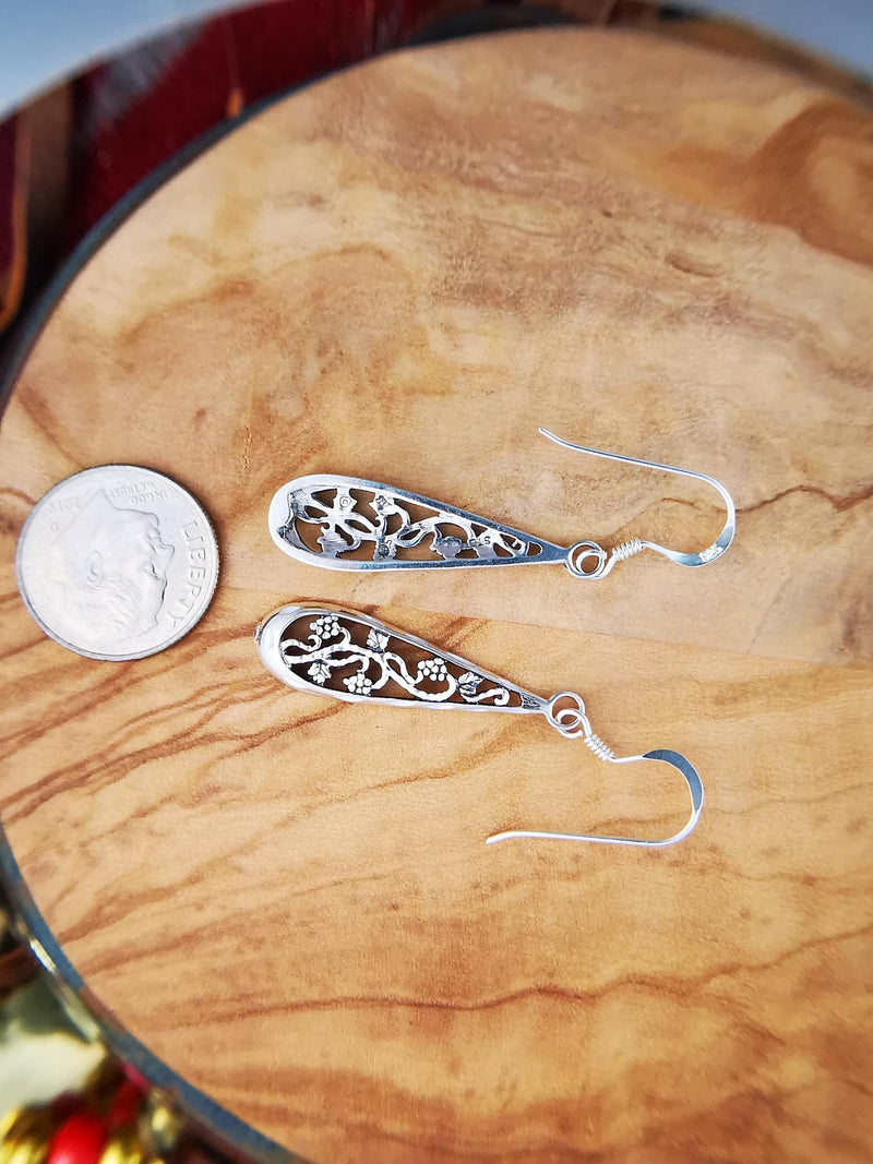 Sterling Silver Grapevine Teardrop Dangle Earrings