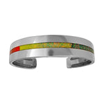 925 Sterling Silver Rainbow Opal Cuff Bracelet, Single Band of Inlay, Handmade Gemstone Jewelry (Medium)