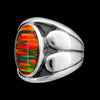 925 Sterling Silver Large Oval Red Striped Opal Ring, Curved Split Heart Design, Handmade Gemstone Jewelry, Statement Birthstone Band