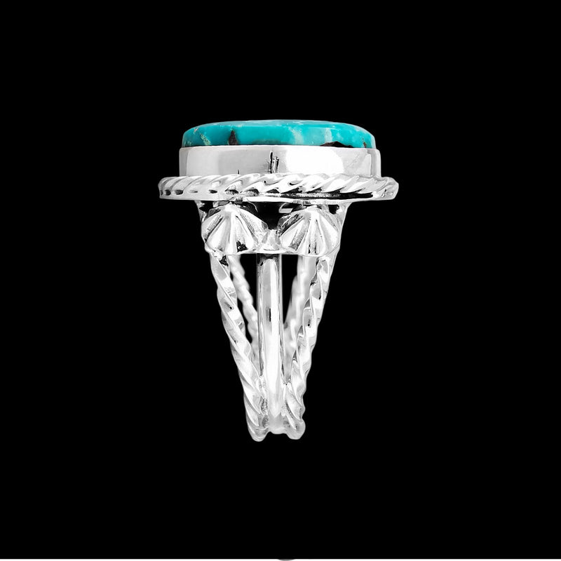 Oval Navajo Ring, Royston Turquoise, Size 5.25, Native American, Twisted Wire