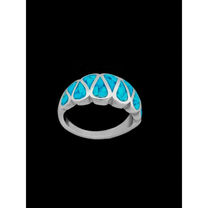 Navajo Handmade Teardrop Ring • 925 Sterling Silver • Turquoise Inlay • Size 4