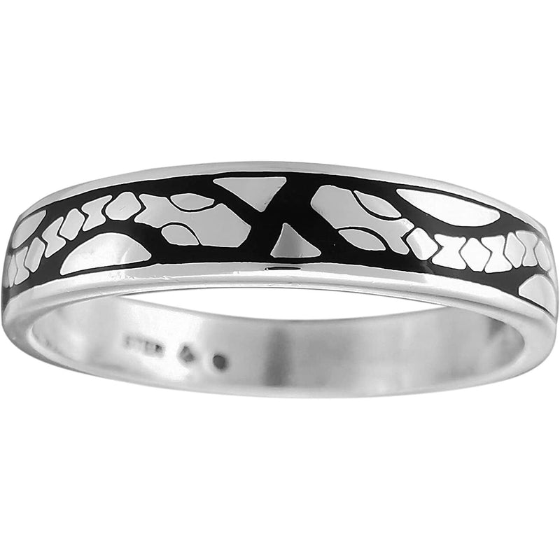 Size 12-925 Sterling Silver & Black Resin Face to Face Snake Ring, Southwestern Animal Design, Handmade Native Band, Handcrafted Gemstone Jewelry
