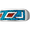 Size 6.5-925 Sterling Silver Large Geometric Turquoise & Red Coral Ring, Native Tribal Inspired Design, Handmade Gemstone Band, Handcrafted Birthstone Jewelry