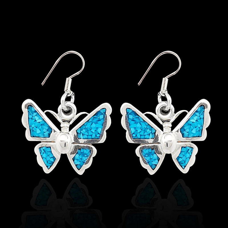 Turquoise and Sterling Silver Defined Wing Butterfly Earrings