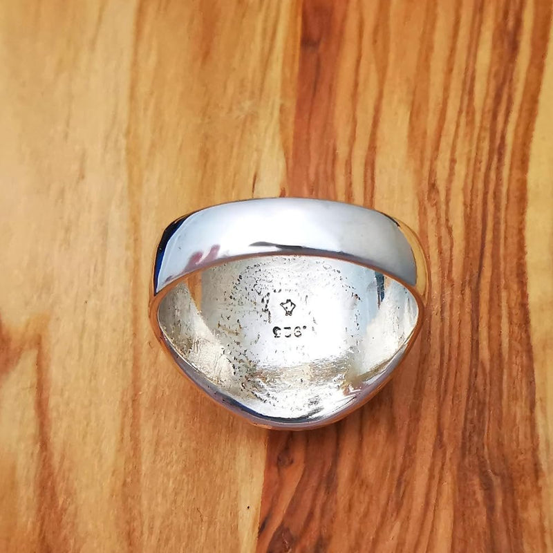 Size 12-925 Sterling Silver Oval Sleeping Beauty Turquoise Cabochon Ring, Southwestern Thunderbird Design, Statement Gemstone Band, Handmade Avian Birthstone Jewelry