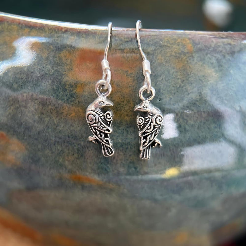 Sterling Silver Raven Dangle Earrings