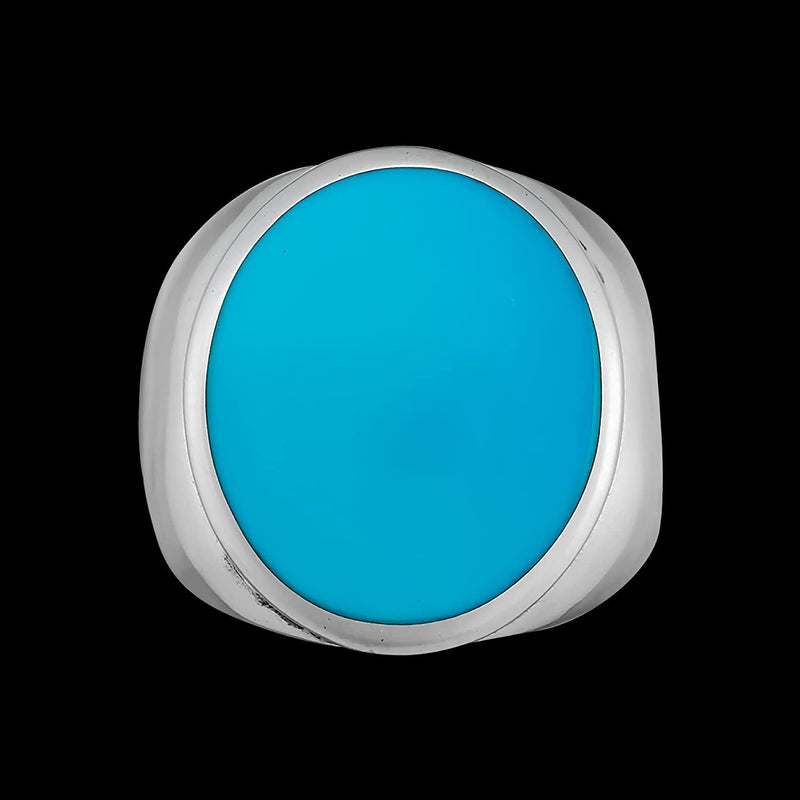 Size 12-925 Sterling Silver & Turquoise Resin Round Face Inlay Ring, Simple Round Design, Handmade Statement Band, Handcrafted Resin Jewelry