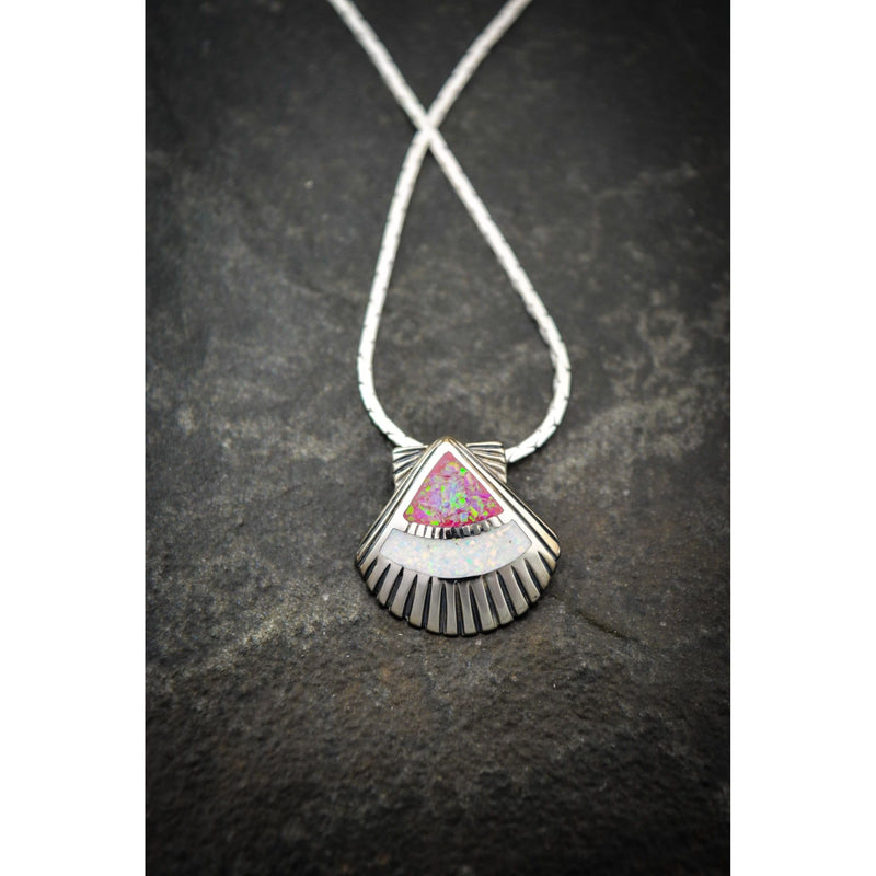 Pink and White Opal Sterling Silver Sea Shell Pendant