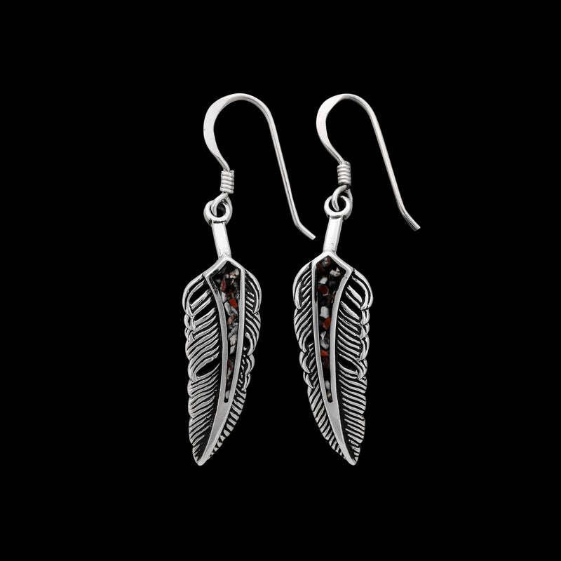 925 Sterling Silver Feather Earrings, Wild Horse Earrings, Magnesite Earrings