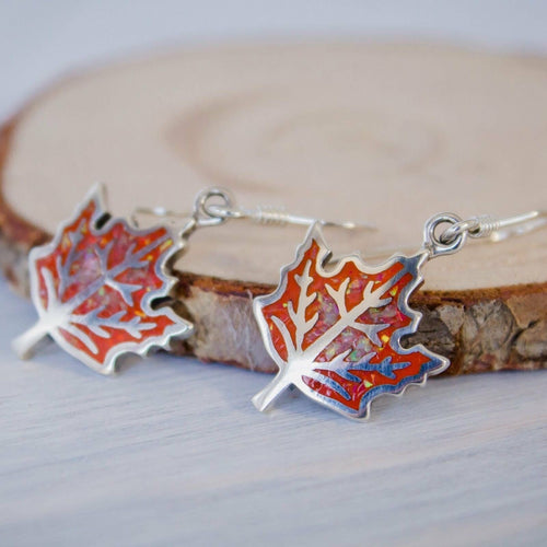Maple Leaf Earrings • 925 Sterling Silver • Opal Accents • Navajo Handcrafted