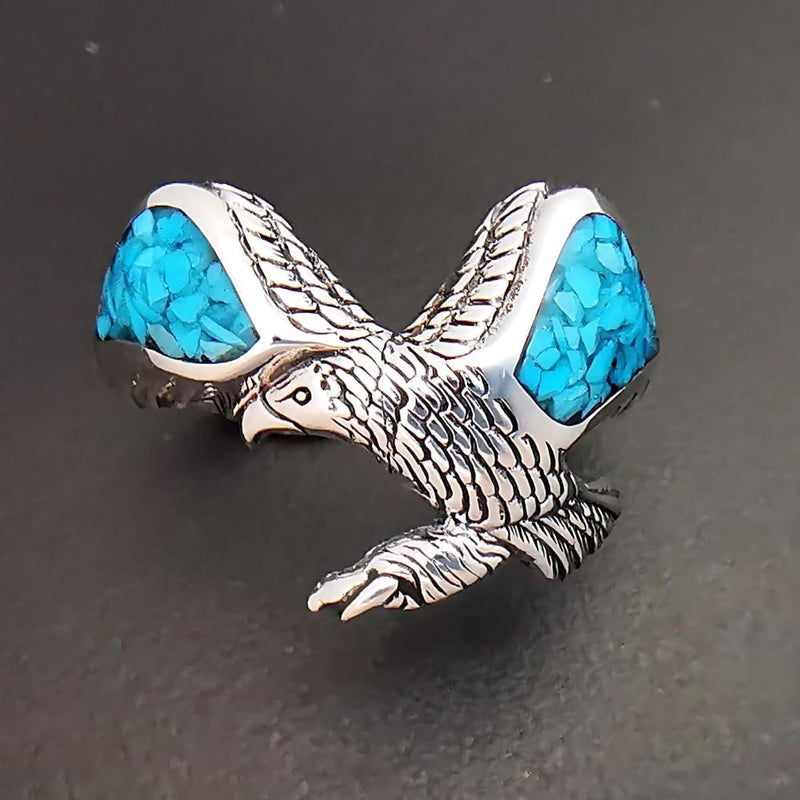 Size 10 Turquoise inlaid Sterling Silver Bald Eagle Ring