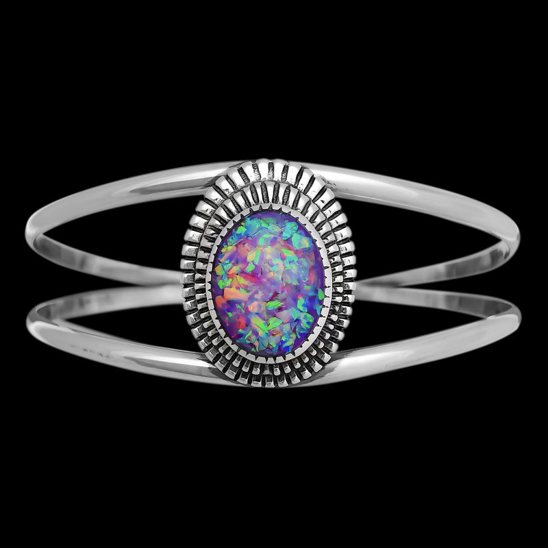 Opal Cuff Bracelet • Navajo Handcrafted • Sterling Silver • Native American