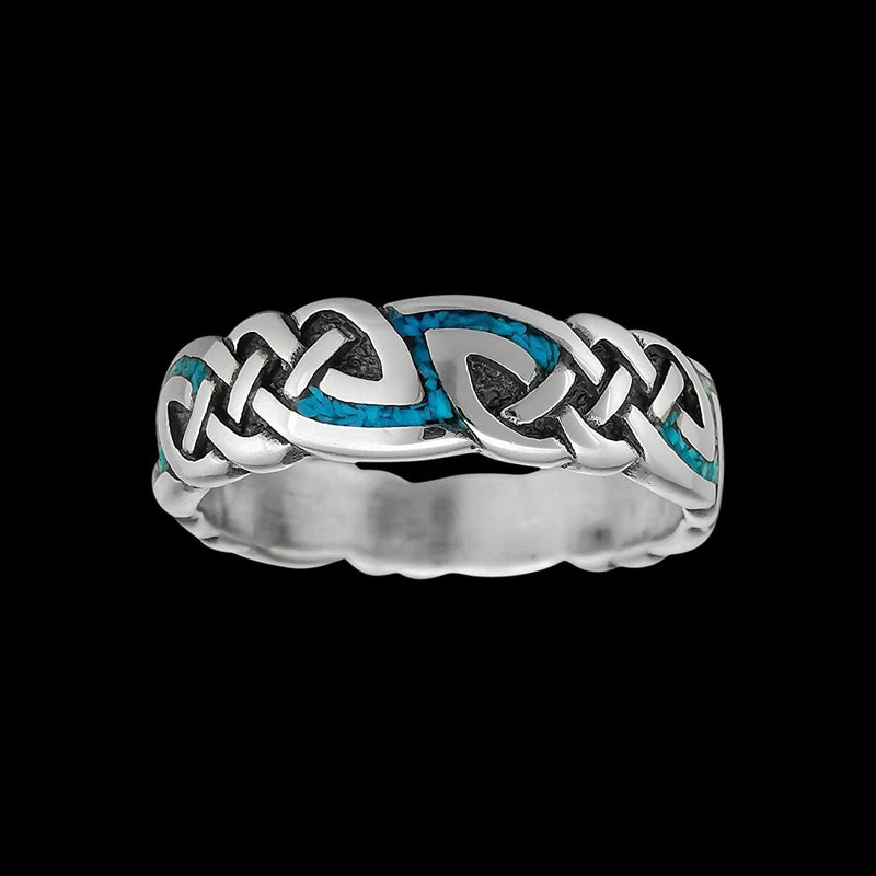 925 Sterling Silver Turquoise Viking Tribal Ring, Norse Knots Design, Handmade Gemstone Band, Handcrafted Birthstone Wedding Jewelry