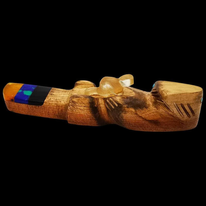 Zuni Otter Fetish by Brandon Phillips – Cedar Carving with Quartz, Jet, Amber & Azurite