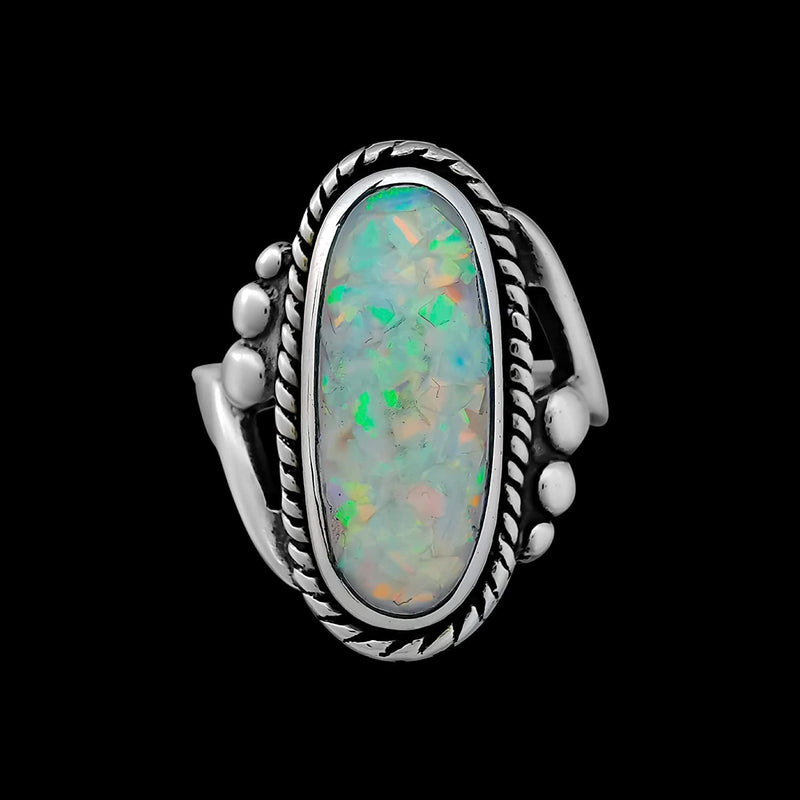 Size 7.5-925 Sterling Silver & White Opal Magnificent Oval Ring, Curved Braided Design, Handmade Opal Jewelry, Statement Birthstone Band