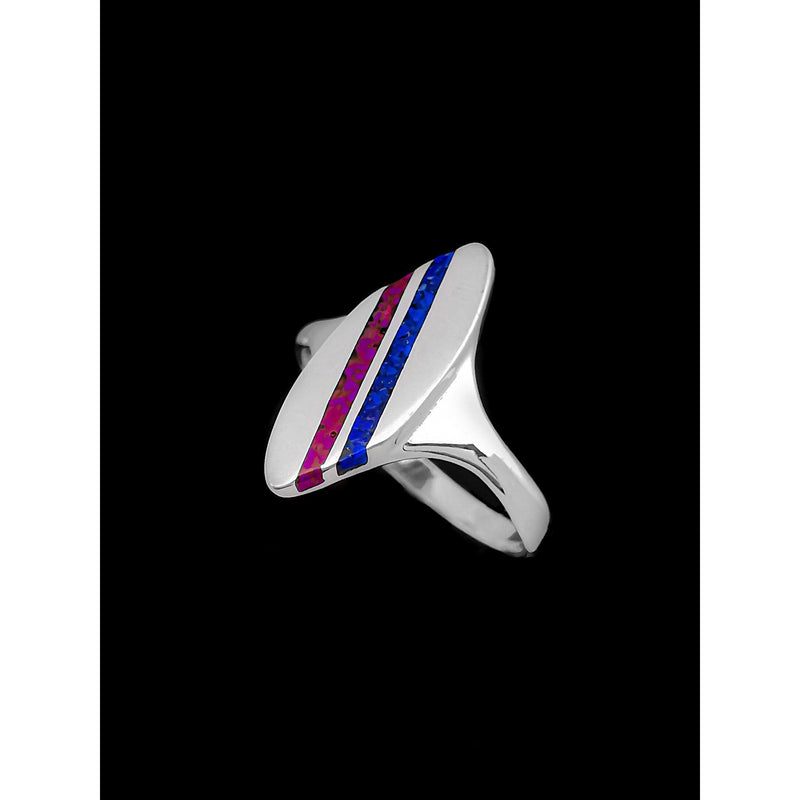 Navajo Handmade Beach Ring • 925 Sterling Silver • Sugilite and Lapis Lazuli Surfboard Ring