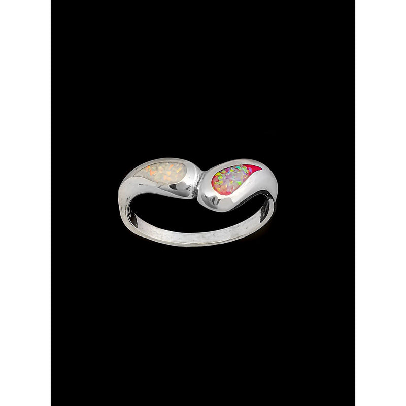 925 Sterling Silver Teardrop Ring with Pink and White Opal • Navajo Handmade • Raindrop Design