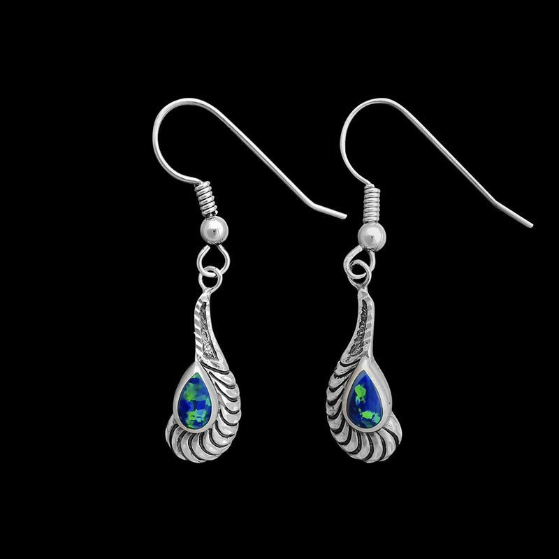 925 Sterling Silver Blue Opal Earrings, Bridal Dangles, Wedding Hook, Vintage Style