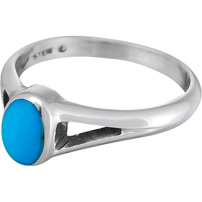 Size 6-925 Sterling Silver & Turquoise Resin Simple Oval Ring, Two Prong Simple Design, Handmade Statement Band, Handcrafted Birthstone Jewelry
