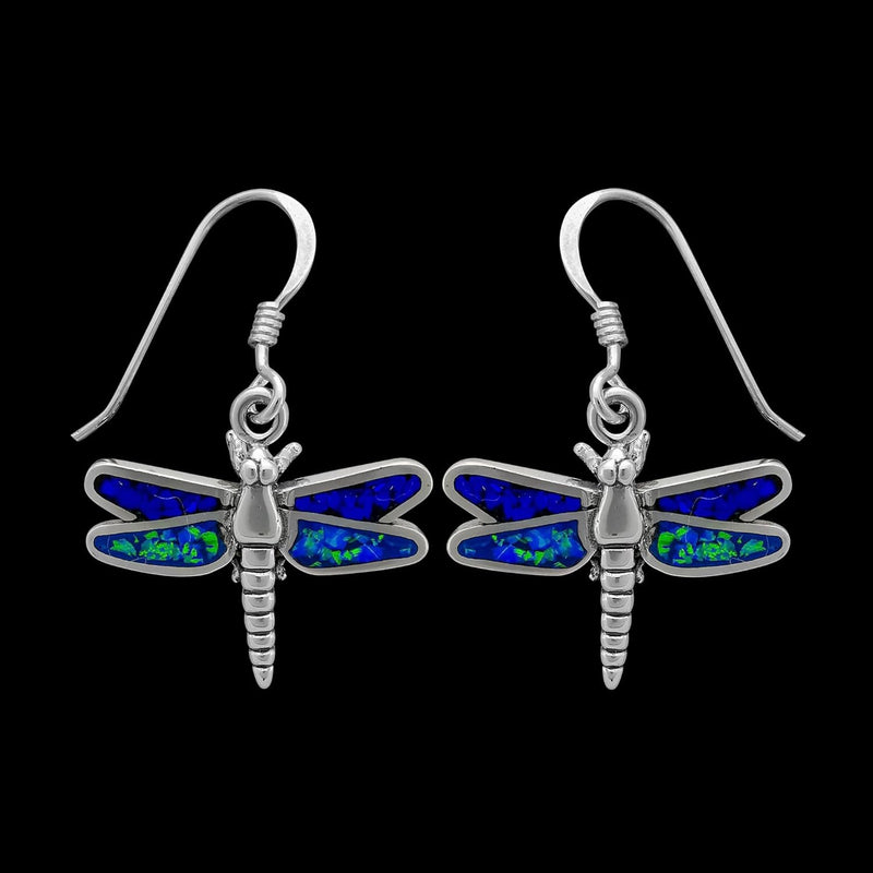 Lapis Lazuli and Blue Opal Dangle Dragonfly Earrings