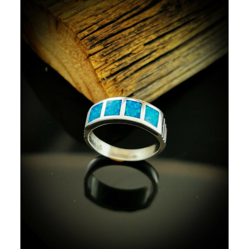 Four Stone Ring, Blue Opal, Size: 5, Band