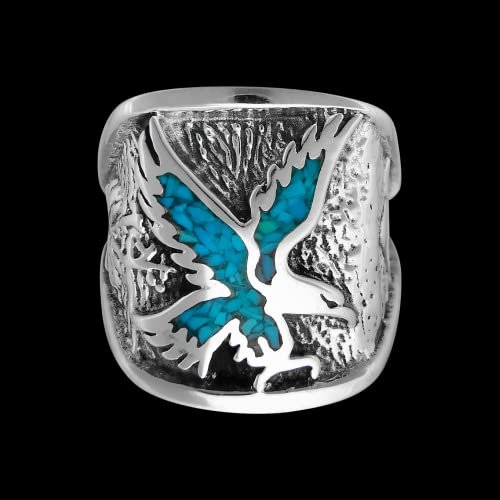 R37 Size 10-925 Sterling Silver Eagle Ring inlaid with Turquoise