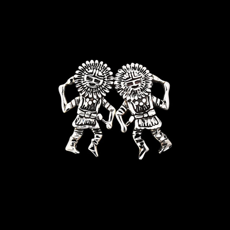 925 Sterling Silver Tawa Earrings, Hopi, Sun God, Kachina Dancer, Sun Dancer Stud Earrings