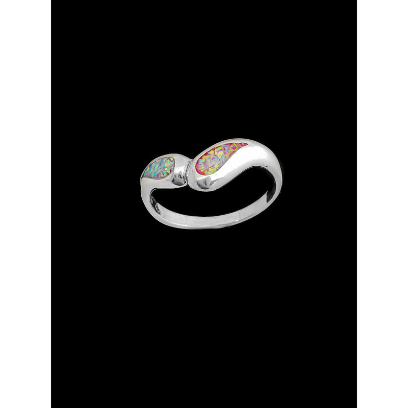925 Sterling Silver Teardrop Ring with Pink and White Opal • Navajo Handmade • Raindrop Design