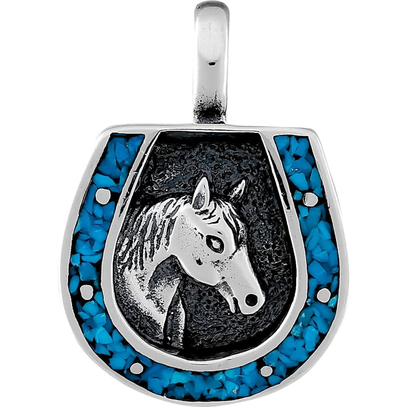 Sterling Silver and Turquoise Lucky Horse Shoe Pendant