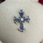Sterling Silver Cross Pendant with Purple and White Opal Inlay