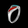 Handmade Navajo Ring with Turquoise and Coral • 925 Sterling Silver • Tribal Design