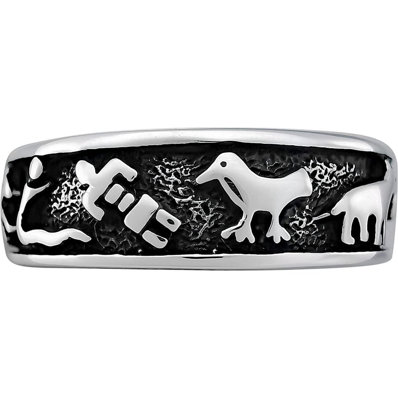Size 8-925 Sterling Silver Native American Symbols Ring, Detailed Native Design, Symbolic Jewelry, Statement Band