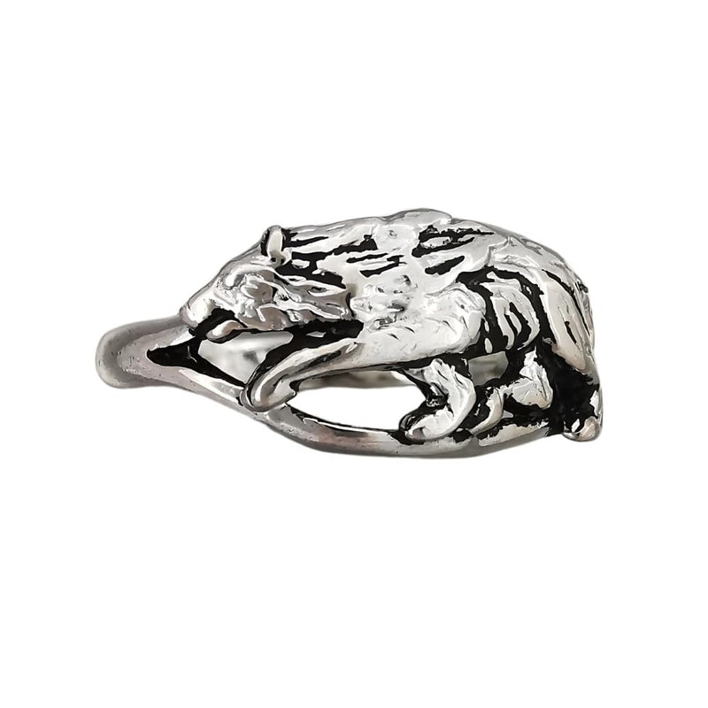 Size 8.75-925 Sterling Silver Grey Wolf Ring