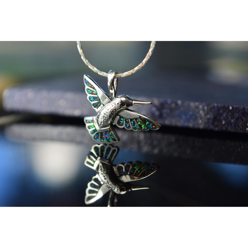 925 Sterling Silver Hummingbird Pendant with galaxy opal