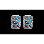 Sterling SIlver Turquoise and Coral Scalloped Mosaic Watch Tips