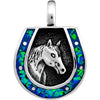 925 Sterling Silver Blue Opal Lucky Horseshoe Pendant