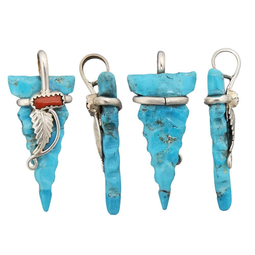 Native American Pendant, Hand Carved Turquoise Arrowhead, 925 Silver