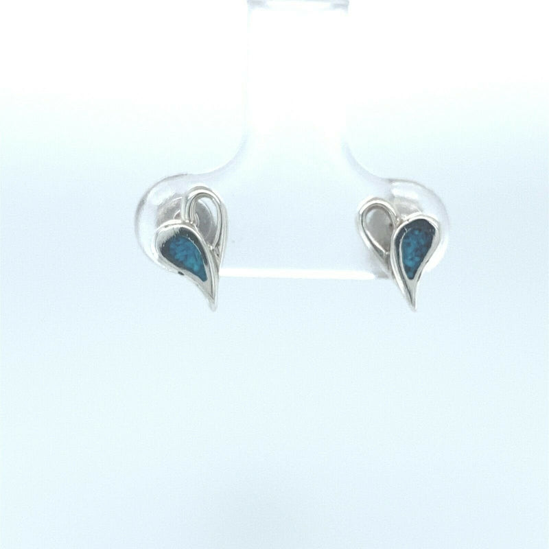 925 Sterling Silver Stud Earrings, Small Half Filled Heart Stud Post, Turquoise