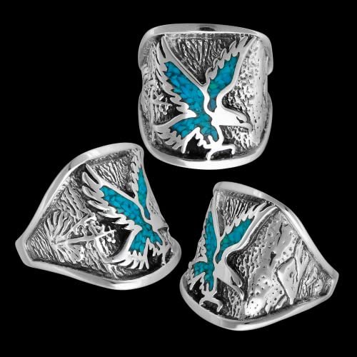 R37 Size 10-925 Sterling Silver Eagle Ring inlaid with Turquoise