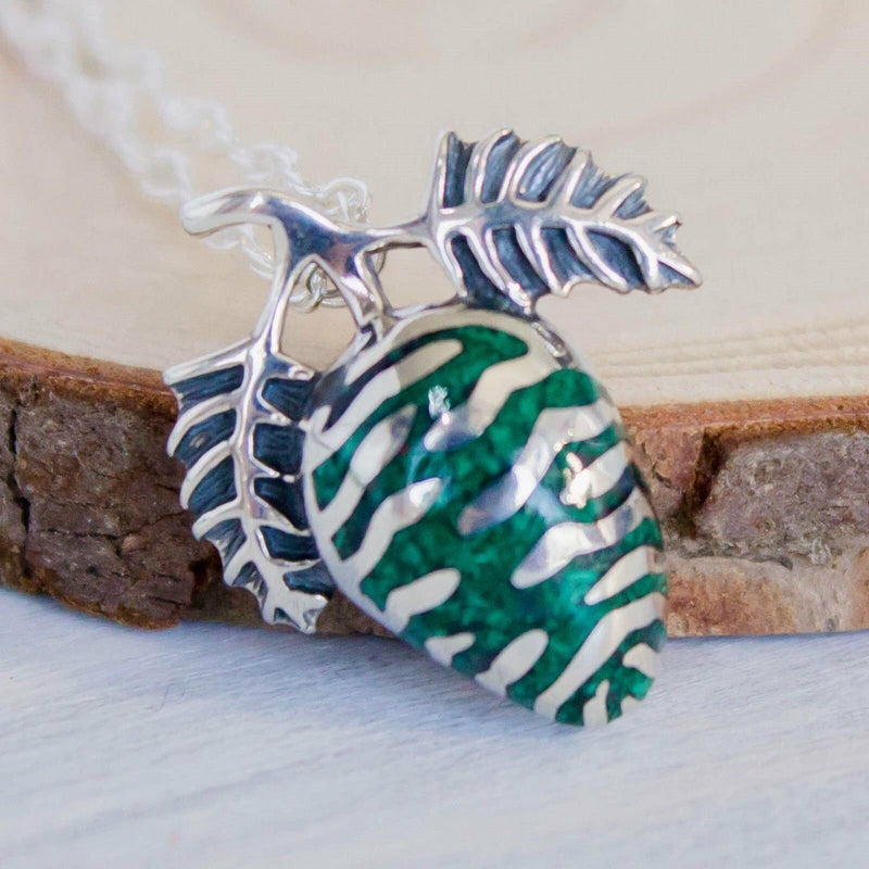 925 Sterling Silver & Green Malachite Pine Cone Pendant
