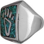 Size 6 - Vintage 925 Sterling Silver Rectangular Royston Turquoise Chip Ring, Bear Claw & Paw Design, Handmade Gemstone Jewelry, Navajo Solitaire Birthstone Band