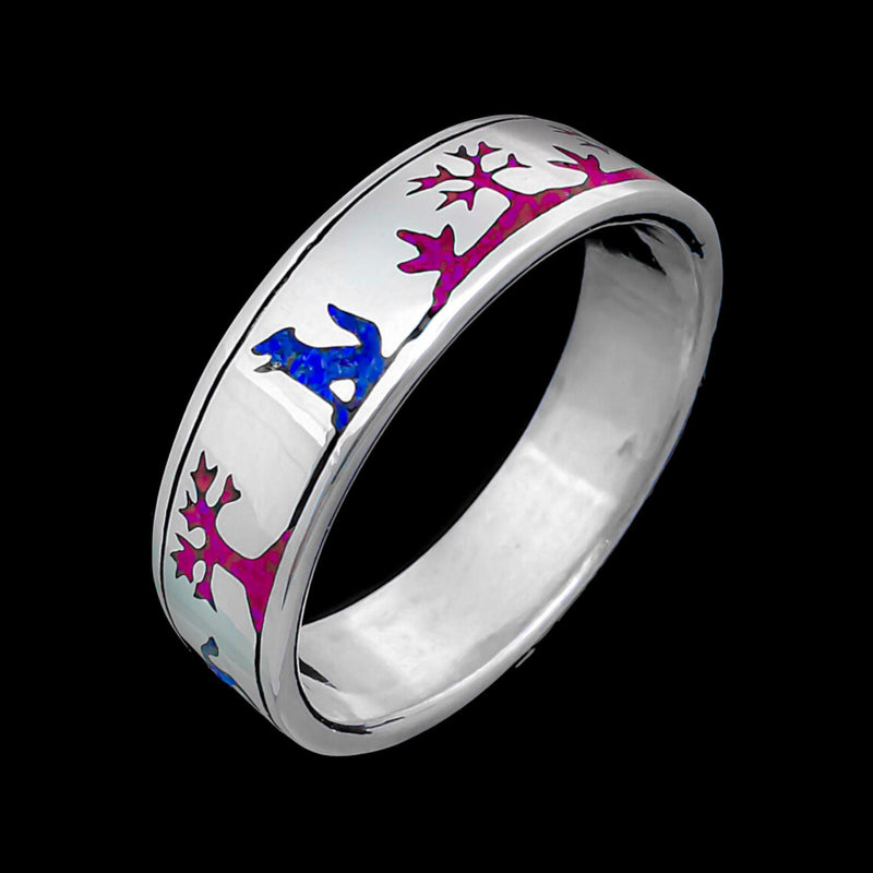 Wolf Ring • Navajo Handmade • 925 Sterling Silver • Lapis Lazuli and Sugilite