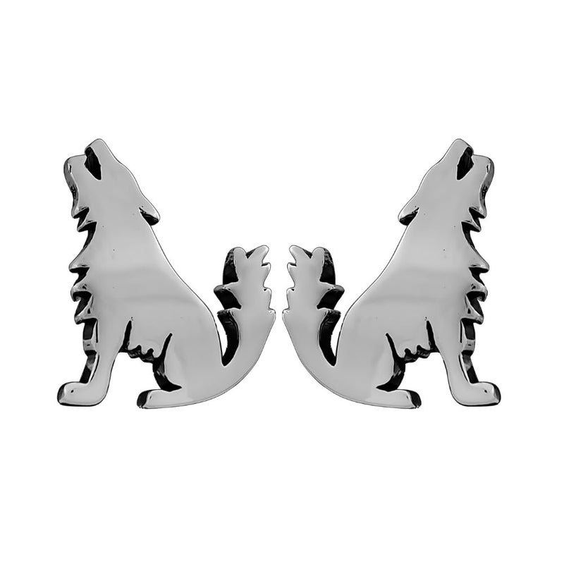 Sterling Silver Gray Wolf Stud Earrings