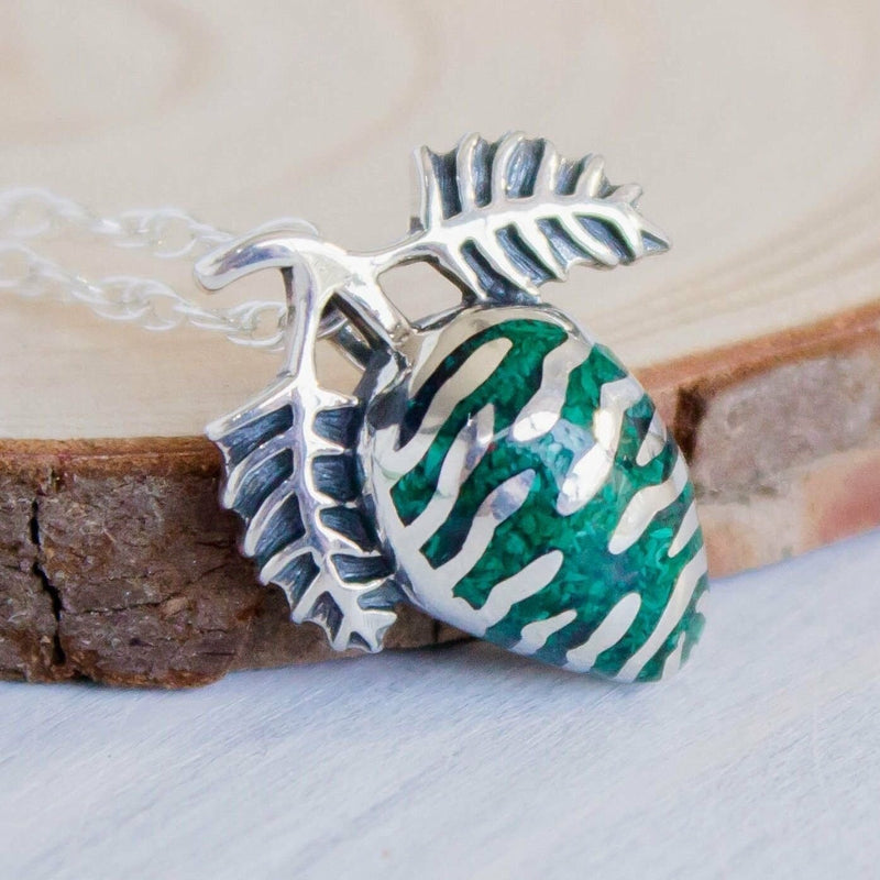 925 Sterling Silver & Green Malachite Pine Cone Pendant