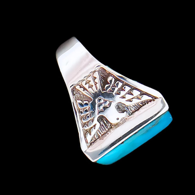 Thunderbird Ring • Kingman Turquoise • 925 Silver • Handmade by Edward Johnson • Size 10.5