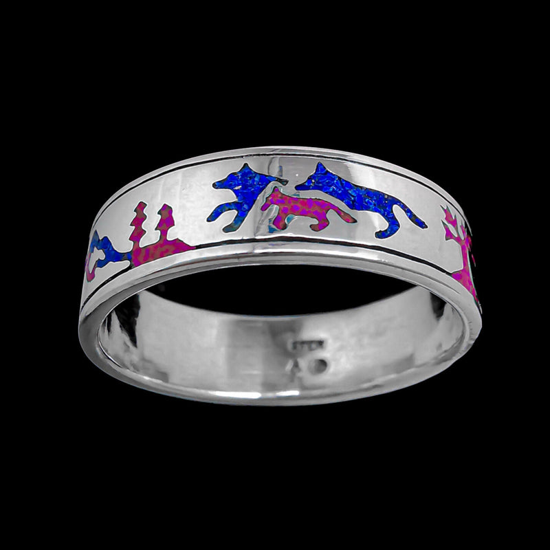 Wolf Ring • Navajo Handmade • 925 Sterling Silver • Lapis Lazuli and Sugilite